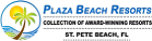 Plaza Beach Resorts logo, showcasing a vibrant beach design with palm trees, symbolizing relaxation and seaside luxury.